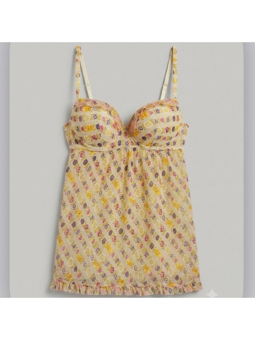 Jessica Simpson babydoll coquette fairy core y2k vibes floral ruffle sheer mesh